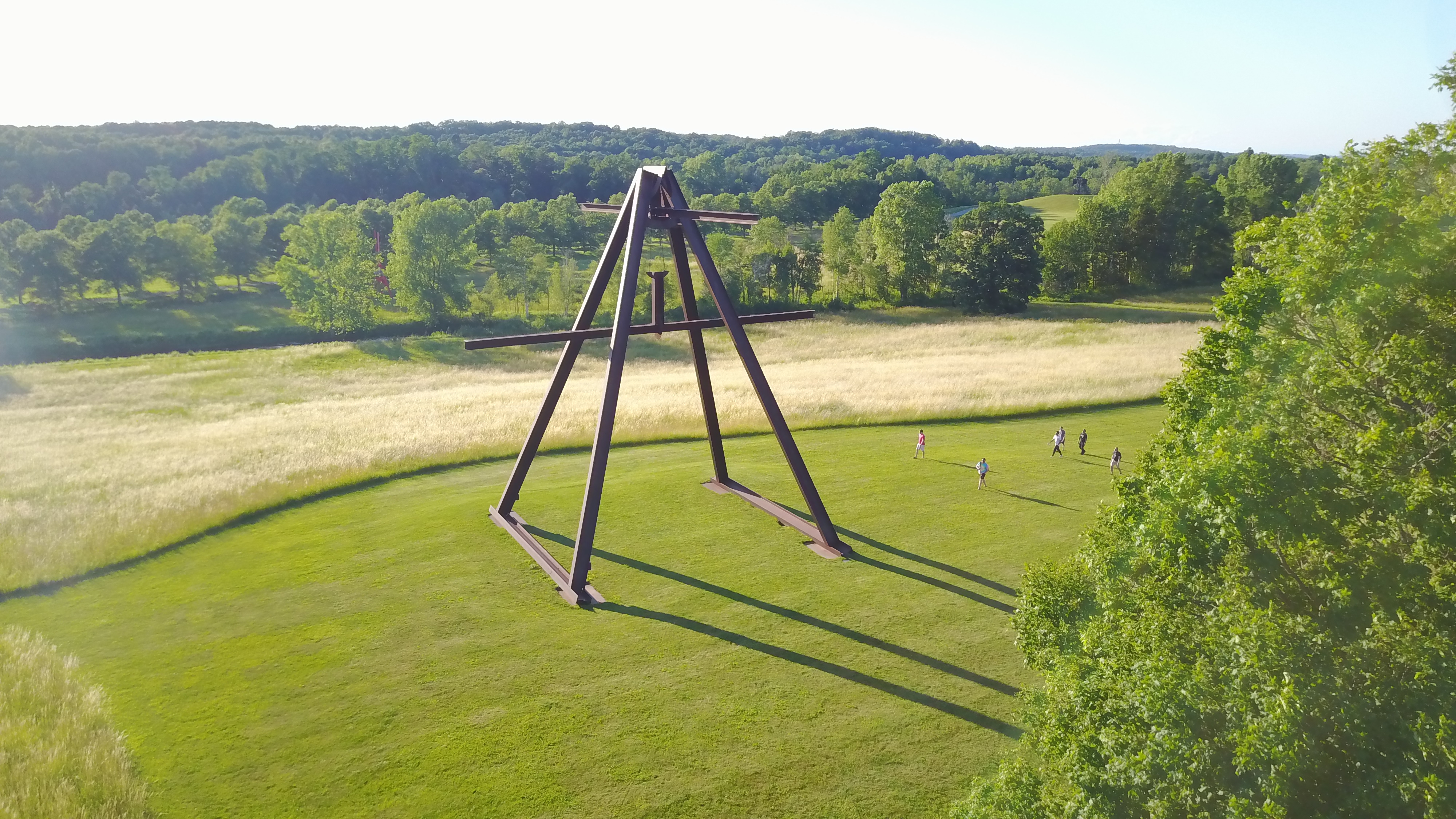 steelbeam sculpture shaped like a squarepiramid